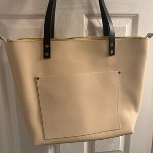 Portland Leather Bone Large Tote with Zipper and Black Handles